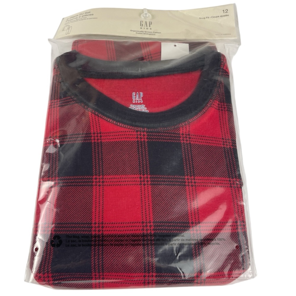 GAP Kids 2 Piece Buffalo Plaid Red and Black Christmas Pajama Set Size 12 NWT